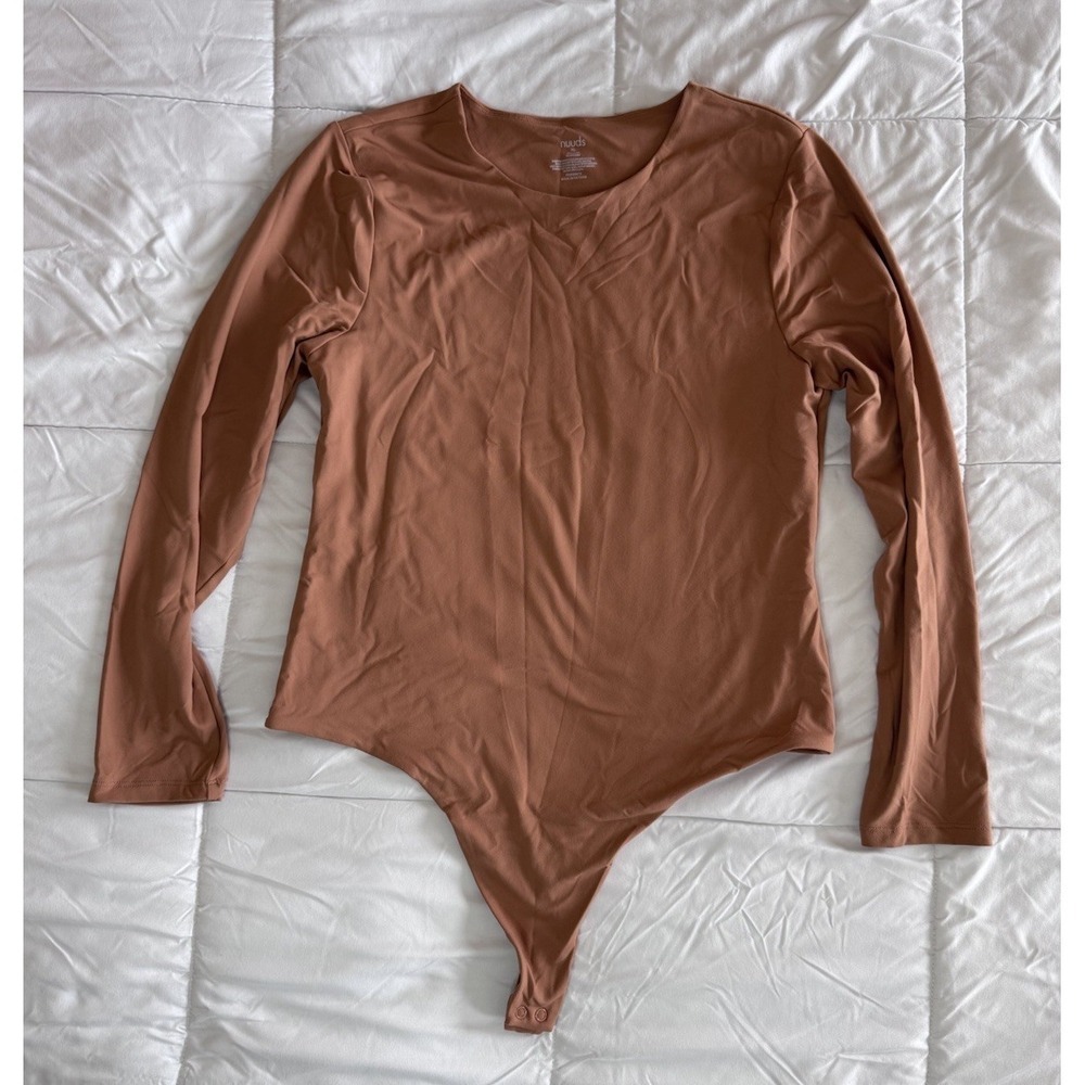 Nuuds Women's Chocolate Long Sleeve Crew Neck Thong Style Bodysuit Sz XL NWOT - Picture 2 of 9